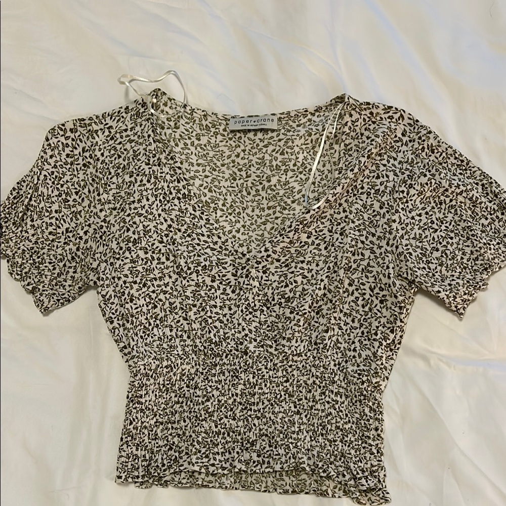 Paper Crane Tan Smocked Crop Blouse